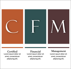 CFM - Certified Financial Management Acronym. Infographic template with icons