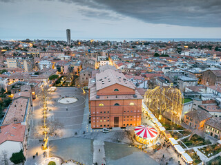aerial view of Rimini at sunset in the Christmas period