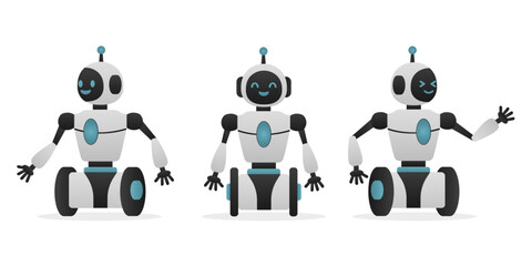 Robot, chat bot neural network, AI servers and robots technology. Set of cute robot ai character.