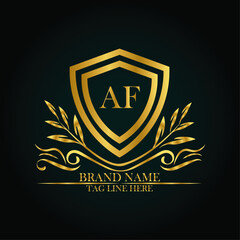 AF luxury letter logo template in gold color. Elegant gold shield icon. Modern vector Royal premium logo template vector