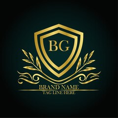 BG luxury letter logo template in gold color. Elegant gold shield icon. Modern vector Royal premium logo template vector