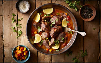 Capture the essence of Lamb Tagine in a mouthwatering food photography shot
