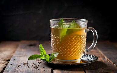 Capture the essence of Moroccan Mint Tea in a mouthwatering food photography shot - obrazy, fototapety, plakaty