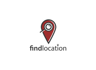 Pin Find Location location logo. Geometric Shape Pin Map with Magnifying Glass Mark Symbol. Design Vector Template Element