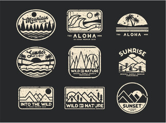 Monoline flat design logo template set outdoor adventure t shirt apparel for colorfull print