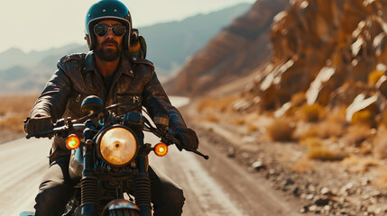 Adventurous Journey: Middle Eastern Man Cruising on a Motorcycle with a Lively Pet Parrot Perched on Their Shoulder, Infusing the Open Road with Humor and a Dash of Whimsical Charm.