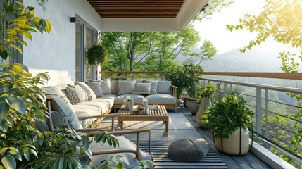 Chic Balcony or Patio with comfortable seating