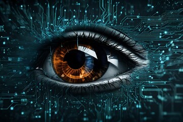  a digital eye scanning for potential threats, symbolizing the vigilance and surveillance aspects of advanced cybersecurity systems - obrazy, fototapety, plakaty