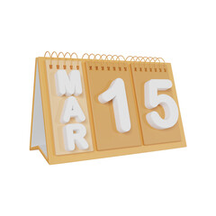 Flip Desk Calendar 15 March 3D illustration
