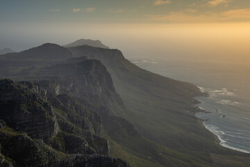 Landscape of Table Mountain at the end of the day. Cape Town, South Africa