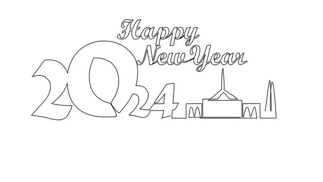 Animated self drawing of Happy New Year in Australia. Happy New Year design with Australia skyline in simple linear style vector illustration. Suitable design videso for your business