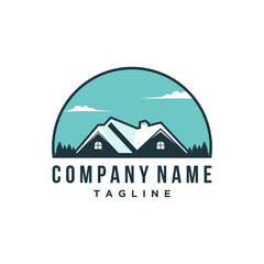 Logo design template for cabin house rental with mountain. home cabin logo construction. house mountain logo template Vector illustration