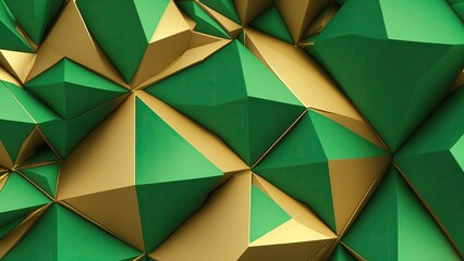 Green and gold 3d triangles background