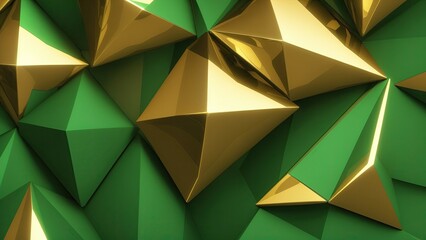 Green and gold 3d triangles background