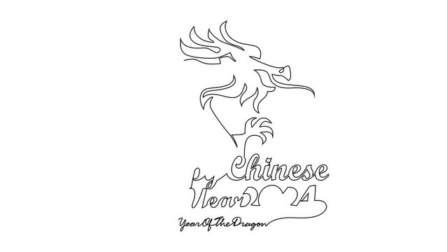Animated self drawing of  Happy Chinese New Year with the year of dragon concept. Happy Chinese New Year in simple linear style vector illustration. Suitable design videso for your business