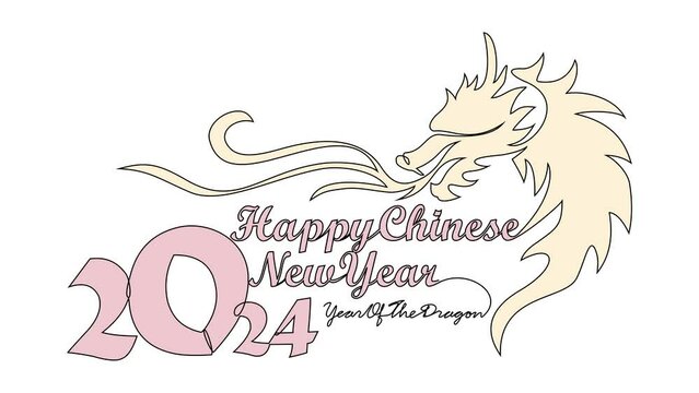 Animated self drawing of  Happy Chinese New Year with the year of dragon concept. Happy Chinese New Year in simple linear style vector illustration. Suitable design videso for your business