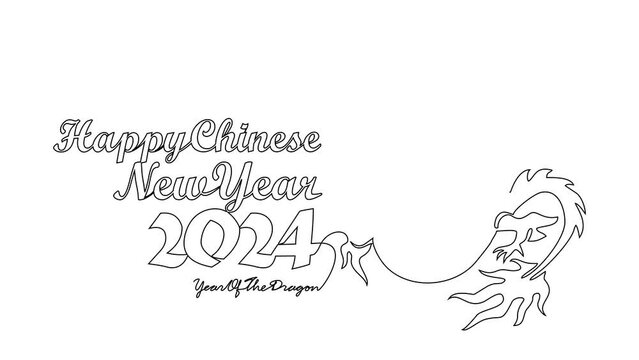 Animated self drawing of  Happy Chinese New Year with the year of dragon concept. Happy Chinese New Year in simple linear style vector illustration. Suitable design videso for your business