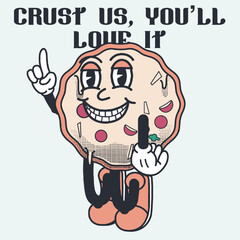 Pizza Character Design With Slogan Crust us, You'll Love it
