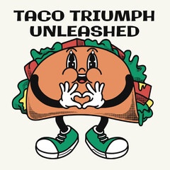 Tacos Character Design With Slogan Taco triumph unleashed