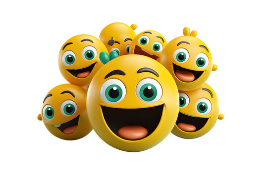 Emoticon and emoji group  design. Emoticons cute face head group in happy, laughing, smiling, funny, on transparency  generative AI 