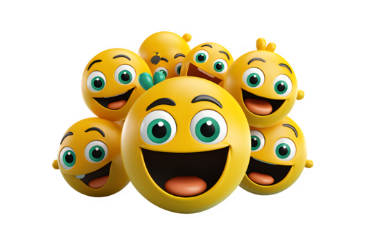 Emoticon and emoji group  design. Emoticons cute face head group in happy, laughing, smiling, funny, on transparency  generative AI 