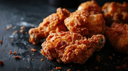Crunchy fried chicken in black background