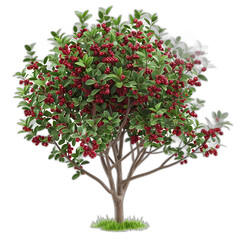 Chokeberry shrub isolated on transparent or white background, png
