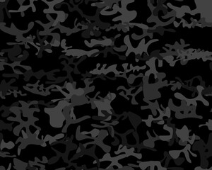 Camouflage Military Fabric. Army Dark Canvas. Urban Modern Pattern. Gray Camo Print.  Seamless Paint. Digital Dirty Camouflage. Abstract Vector Background. Tree Woodland Print. Repeat Gray Texture.