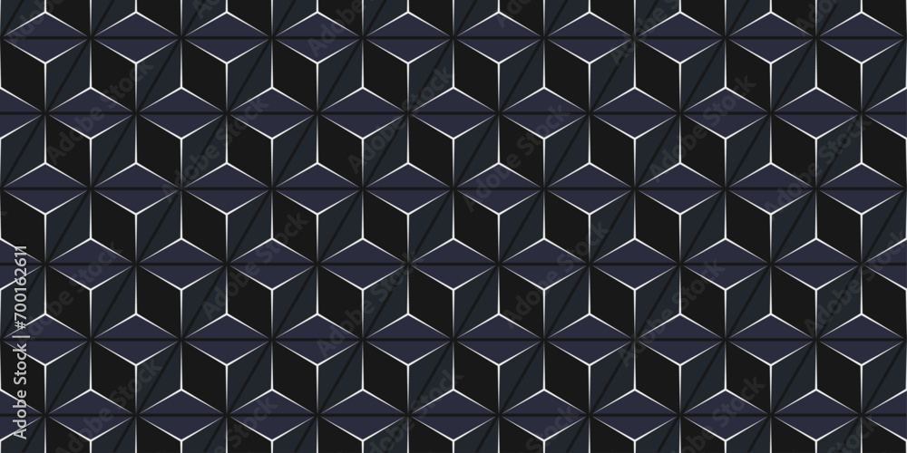 Poster Pattern of dark 3D cubes. Vector repeating pattern of cubes.