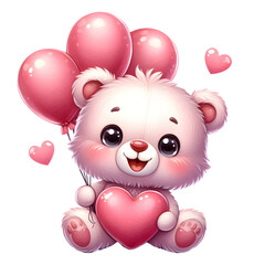 Watercolor Valentines Teddy Bear Clipart Rose Bear with Love Heart PNG Graphics for Greeting Card Poster Banner Cards & Sublimation, Ai Generated