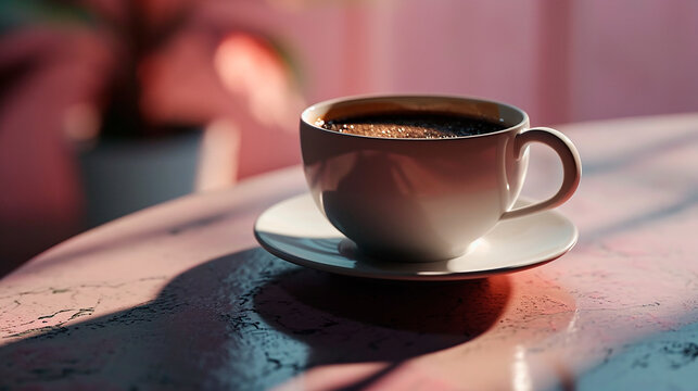 Momento De Café: Taza Minimalista En Un Entorno Tranquilo