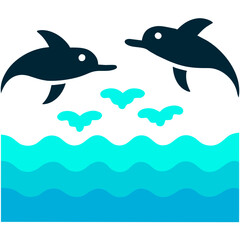 Obraz premium Playful dolphins jumping together vektor icon illustation