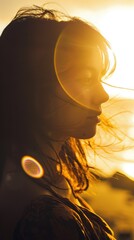 Golden Hour Woman Portrait with Sun Flare, in natural scene