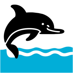 Naklejka premium Smiling dolphin leaping out of water vektor icon illustation