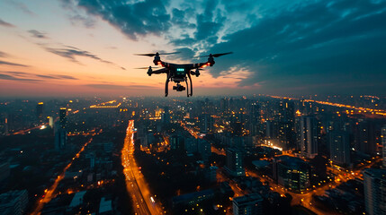 Vista Aérea de la Ciudad al Amanecer Capturada por un Dron