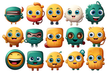 Obraz premium Emoticon and emoji group design. Emoticons cute face head group in happy, laughing, smiling, funny, on transparency generative AI 