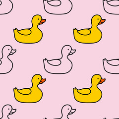 Cartoon little Duck Seamless Pattern. Flat style.