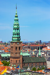 Fototapeta premium Nikolaj Kunsthal Contemporary Arts Centre is a unique modern art gallery inside the former church St Nikolaj Church in the downtown of Copenhagen, Denmark