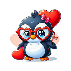 penguin with heart. Valentine day