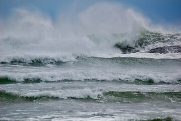 Stormy sea coastal tropical storm turbulent waves