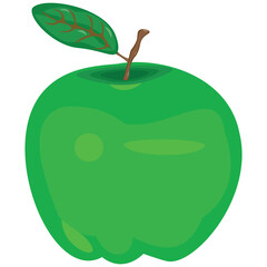 A beautiful, delicious apple. The fruit is drawn together with a leaf, in a flat form