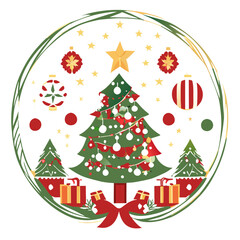 christmas tree vector illustration, christmas tree with gifts, christmas tree with christmas balls