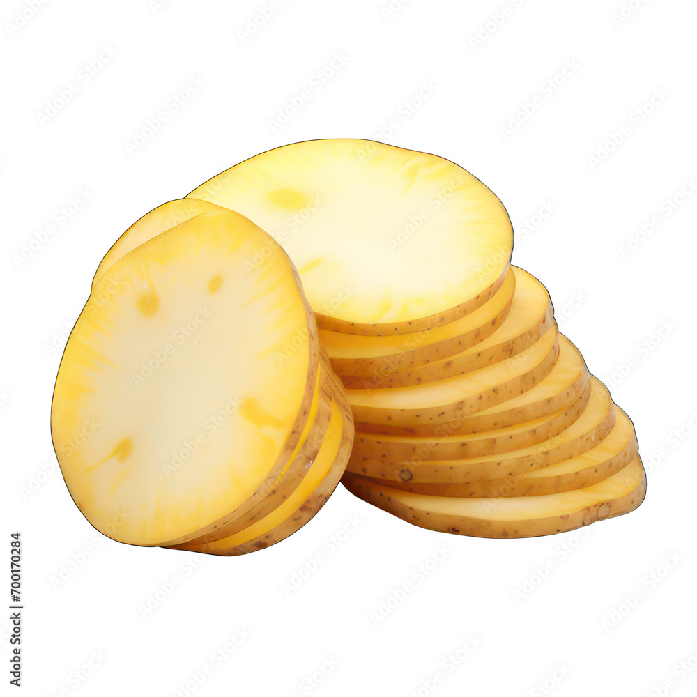 Poster sliced potato isolated on white created with generative ai