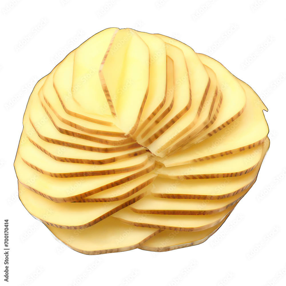 Poster sliced potato isolated on white created with generative ai