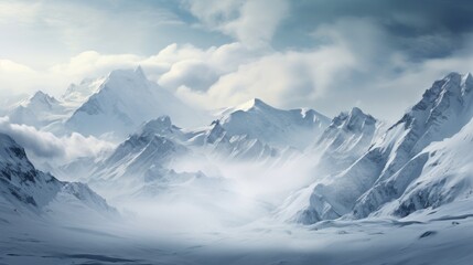 Fototapeta premium Panorama of icy winter mountain landscape with ice and snow