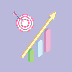 Analyzing, planning personal budget, investing in graph. Financial management. Realistic 3d object cartoon style. Vector colorful illustration.