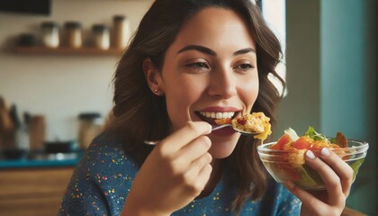 Young woman eating healthy food