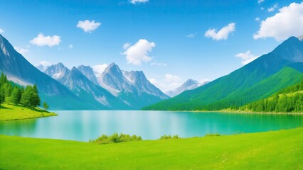 Beautiful nature landscape with mountains and lake