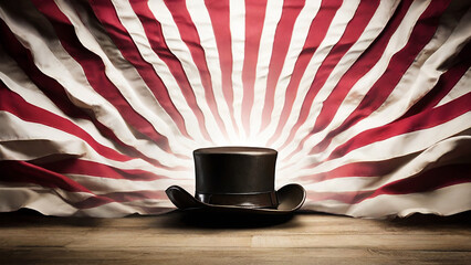 Generative AI of Abraham Lincoln Hat with United State of America Flag as Background. Suitable for Lincoln Birthday.