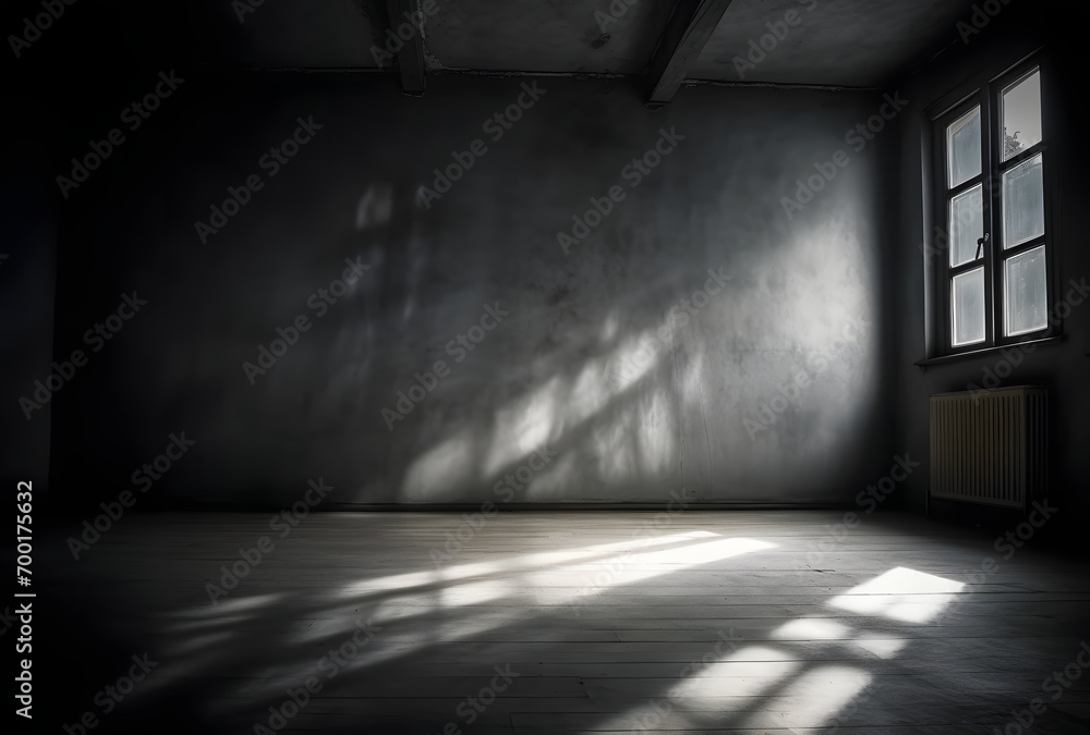 Poster Dark concrete empty room. Modern architecture design. Dark Concrete Wall Architecture
